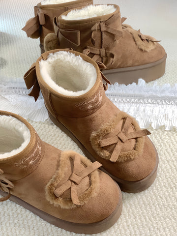 ［靴］ロリータ リボン スノーブーツ【E120L1】