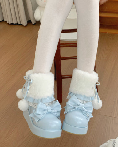 ［靴］ロリータ ラウンドトゥ ファー ショートブーツ【ZDPA35】