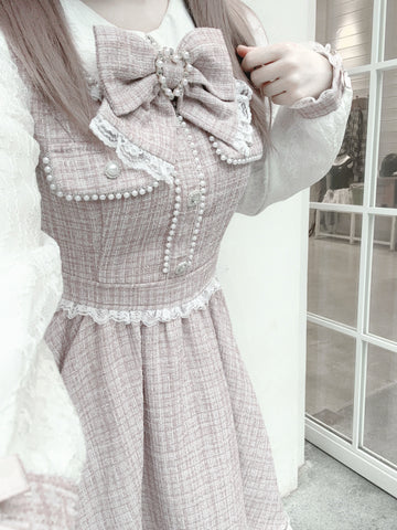 ［ファッション］地雷系 量産型 リボン ツイード ワンピース【1Q6IFD】