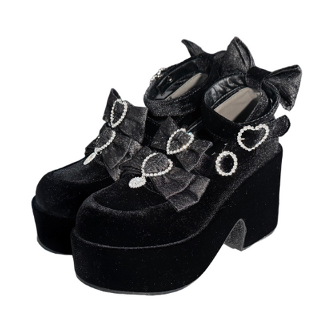 ［靴］地雷系 量産型 ビジュー ダブルベルト パンプス【A9XC1W】