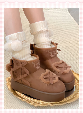 ［靴］ロリータ リボン スノーブーツ【E120L1】