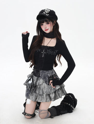 ［ファッション］Y2Kゴシックスリムトップス【YL9TPO】