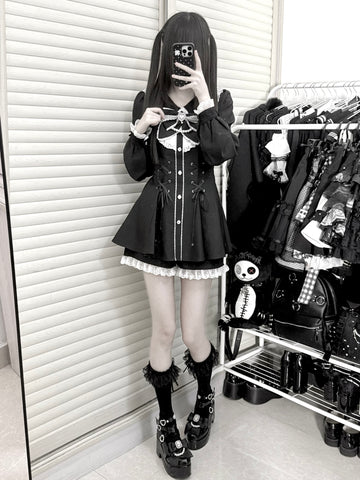 ［ファッション］地雷系 長袖 ワンピース+パンツ セットアップ【兔偶心事】