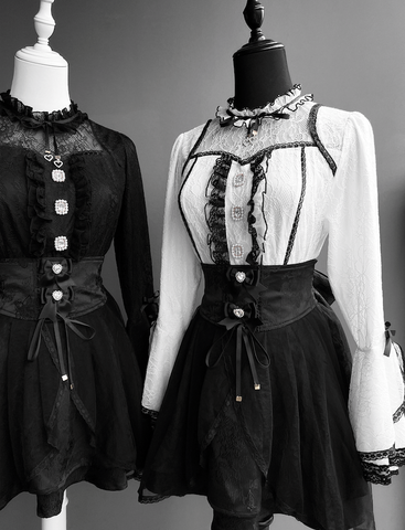 ［ファッション］地雷系 レースフレアスリーブブラウス+スカート【蚀月姬】