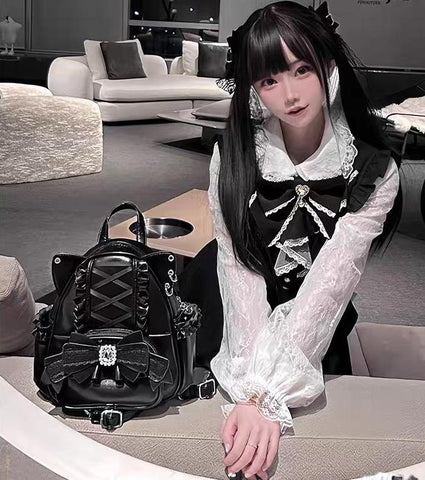 ［バッグ］地雷系 リボン 翼 リュック【F972RN】