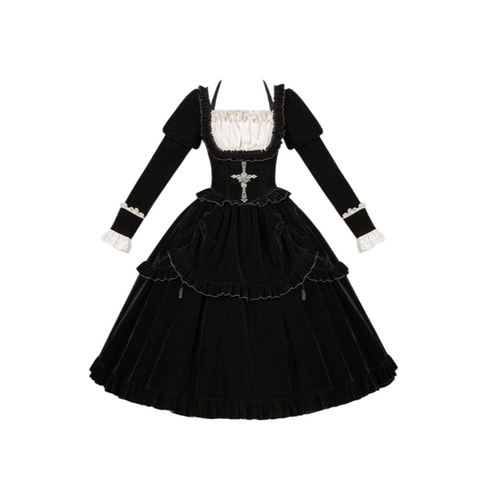 ［ファッション］クラシカル レトロ ベロア ワンピース【GJQ12R】