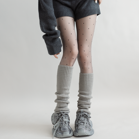 ［靴下］カラー ニット レッグウォーマー【35XSBQ】