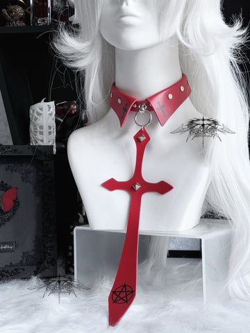 ［ファッション］パンク クロス フェイクレザー ネクタイ【7NZDFH】