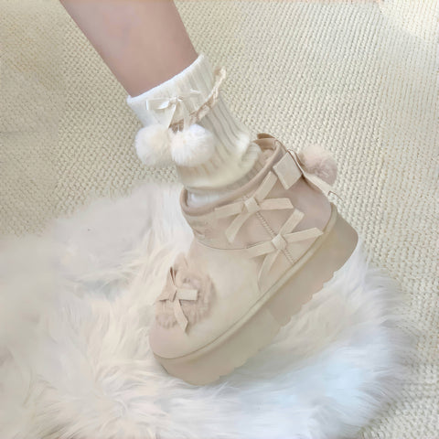 ［靴］ロリータ リボン スノーブーツ【E120L1】