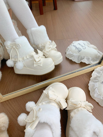 ［靴］ロリータ ラウンドトゥ ファー ショートブーツ【ZDPA35】