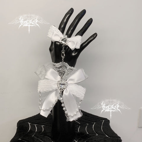 ［ファッション］地雷系 リボンラインストーンチェーン ブレスレット【H6KP1S】