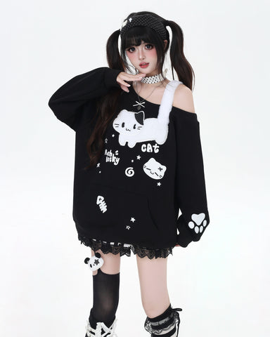 ［ファッション］キャットワンショルダートップス【6NQDTT】