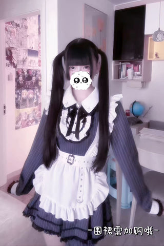 ［ファッション］地雷系 長袖 メイド ワンピース+パンツ セットアップ【堕天使】