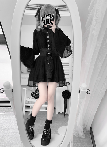 ［ファッション］地雷系 レースフレアスリーブブラウス+スカート【蚀月姬】
