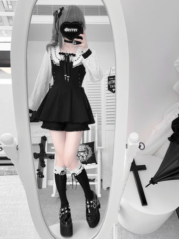 ［ファッション］地雷系 チェック レース ワンピース【4KHVSR】