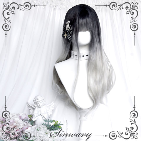 ［ウィッグ］ゴスロリ グラデーション ロングカール【墨银】