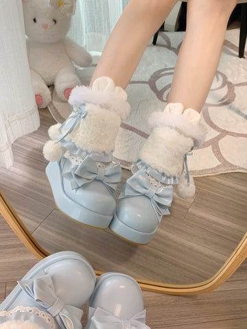 ［靴］ロリータ ラウンドトゥ ファー ショートブーツ【ZDPA35】