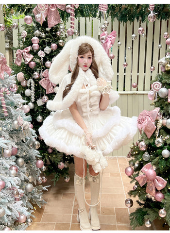 ［ファッション］ウサ耳ファーケープ＋ワンピース【FCD00T】