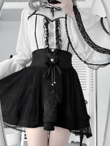 ［ファッション］地雷系 レースフレアスリーブブラウス+スカート【蚀月姬】