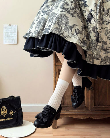 ［靴］リボン レトロ パンプス シューズ【6MQ3EJ】