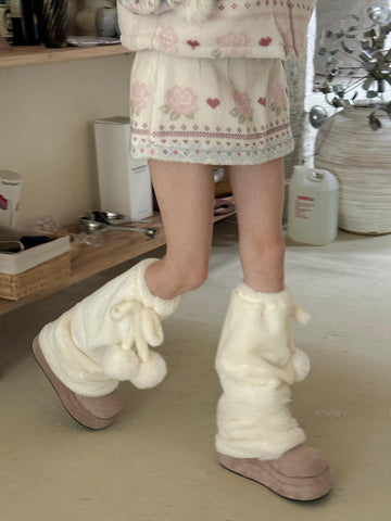 ［靴下］ポンポン ファー レッグウォーマー【31WT90】