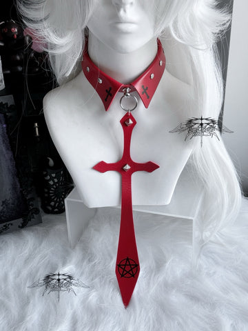 ［ファッション］パンク クロス フェイクレザー ネクタイ【7NZDFH】