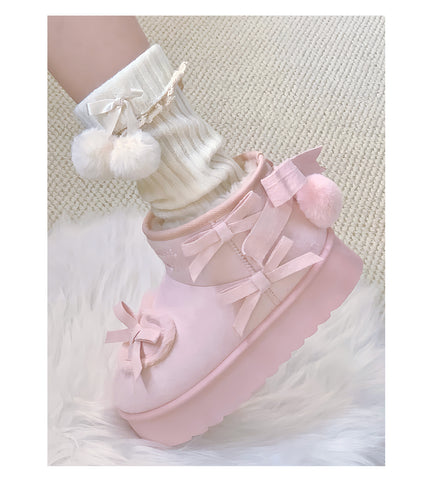 ［靴］ロリータ リボン スノーブーツ【E120L1】