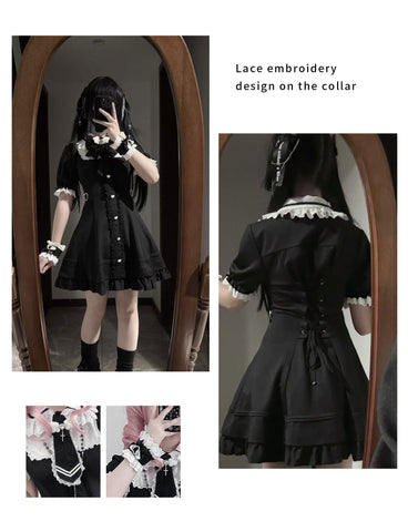 ［ファッション］S-4L 地雷系 レース ドッキング ワンピース【UK8PYU】