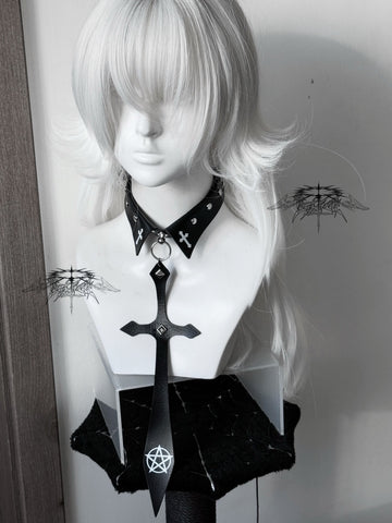 ［ファッション］パンク クロス フェイクレザー ネクタイ【7NZDFH】