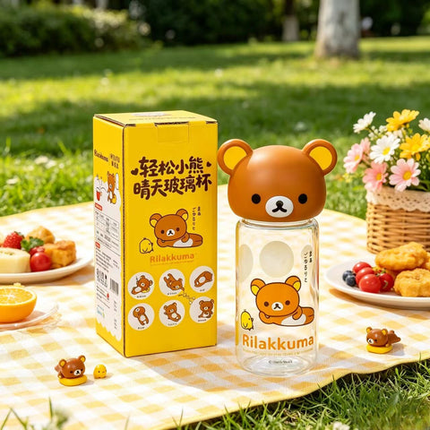 ［キャラグッズ］リラックマ 正規品 ボトル ガラス 420ml【F4ACH5】