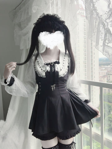 ［ファッション］地雷系 チェック レース ワンピース【4KHVSR】