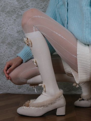 ［ファッション］リボン ビジュー ハイソックス 靴下【DVXD94】