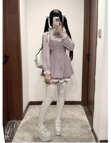 ［ファッション］XS-4L 地雷系 フリル ワンピース+パンツ セットアップ【EDZ1UM】