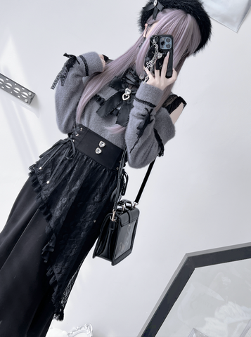 ［ファッション］地雷系 レース オープンショルダーセーター【绮愿】