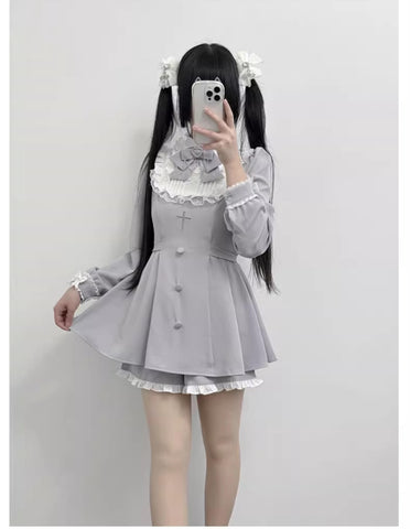 ［ファッション］XS-4L 地雷系 フリル ワンピース+パンツ セットアップ【EDZ1UM】