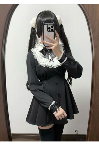 ［ファッション］XS-4L 地雷系 フリル ワンピース+パンツ セットアップ【EDZ1UM】