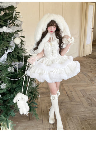 ［ファッション］ウサ耳ファーケープ＋ワンピース【FCD00T】