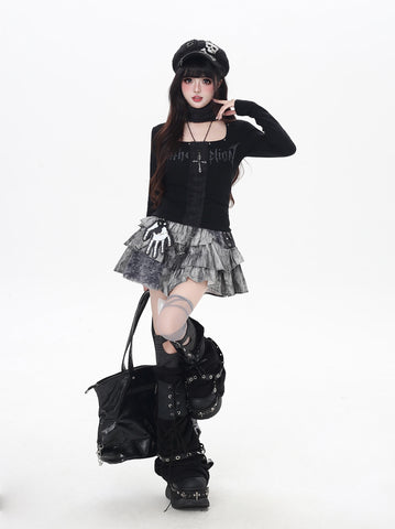 ［ファッション］Y2Kゴシックスリムトップス【YL9TPO】