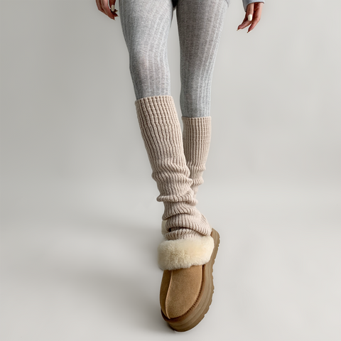 ［靴下］カラー ニット レッグウォーマー【35XSBQ】