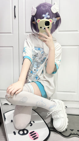 ［ファッション］天使界隈 水色 オーバーニーソックス 靴下【1BAOEH】