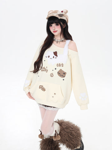 ［ファッション］キャットワンショルダートップス【6NQDTT】