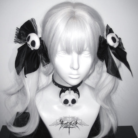 ［ファッション］サブカル スカル リボン ヘアピン チョーカー【T6TH6B】