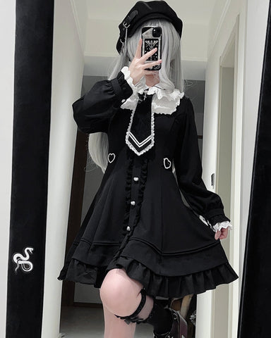 ［ファッション］S-4L 地雷系 レース ドッキング ワンピース【UK8PYU】