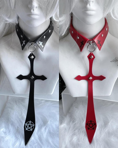 ［ファッション］パンク クロス フェイクレザー ネクタイ【7NZDFH】