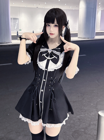 ［ファッション］地雷系 長袖 ワンピース+パンツ セットアップ【兔偶心事】