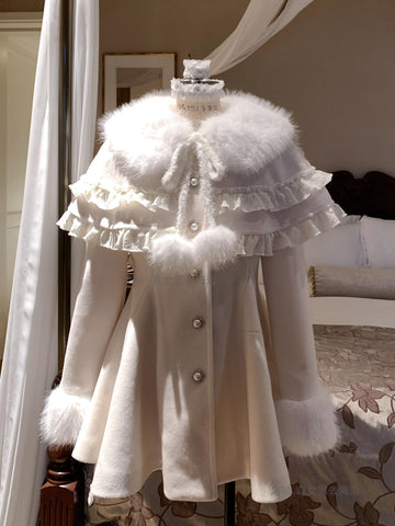 ［ファッション］ファーフレアピュアホワイトコート【VLQGRF】