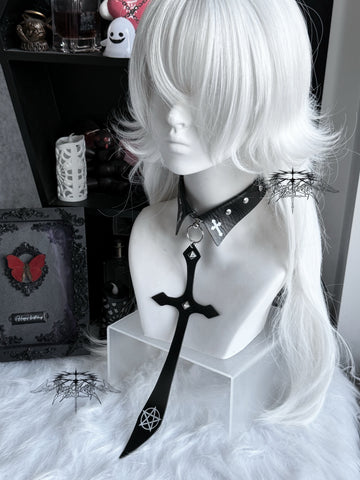 ［ファッション］パンク クロス フェイクレザー ネクタイ【7NZDFH】