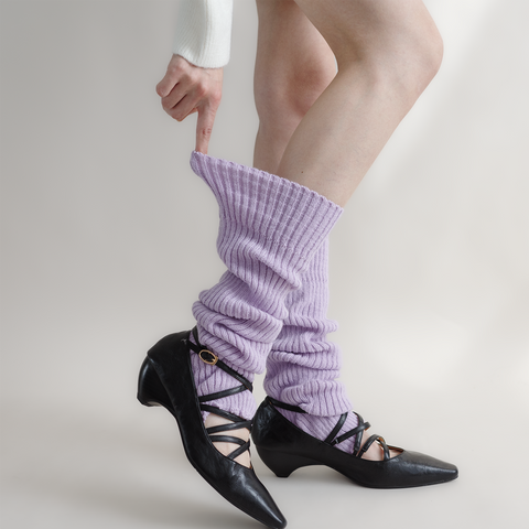 ［靴下］カラー ニット レッグウォーマー【35XSBQ】