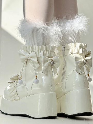 ［靴］ロリータ エナメル フラットフォームブーツ【MUAN71】