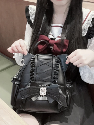 ［バッグ］地雷系 リボン 翼 リュック【F972RN】